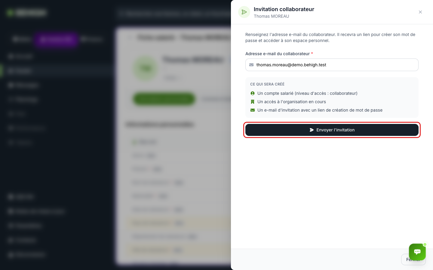 Fenêtre d'invitation collaborateur