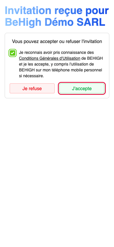 Invitation reçue sur mobile