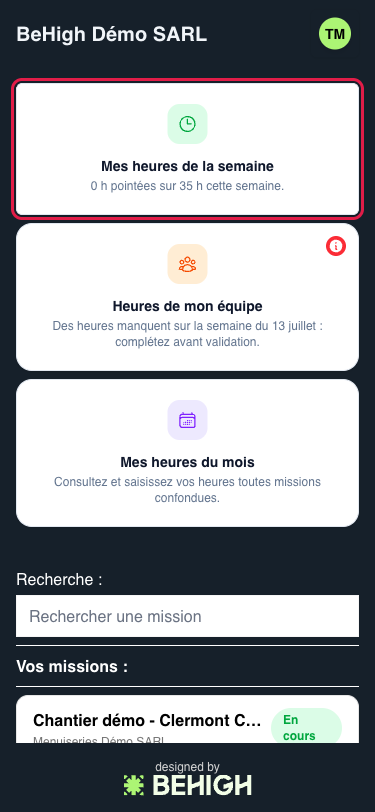 Tuile Mes heures de la semaine