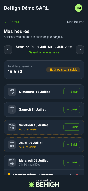 Grille de la semaine avec le récapitulatif