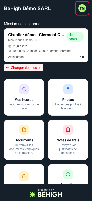 Page d'accueil et avatar