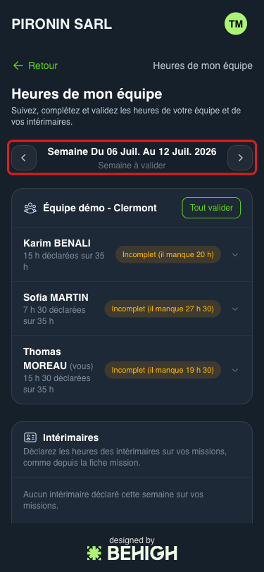 Semaine à valider