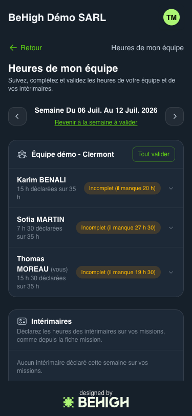 Semaine à valider