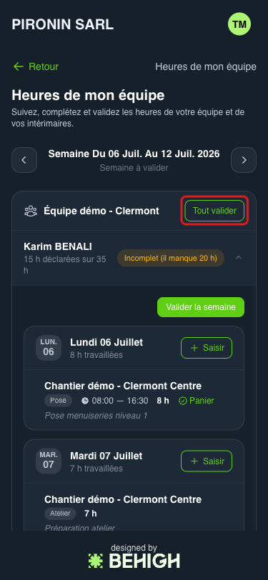 Bouton Tout valider