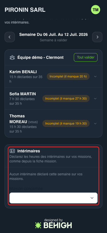 Section Intérimaires