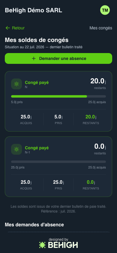 Soldes de congés payés sur mobile