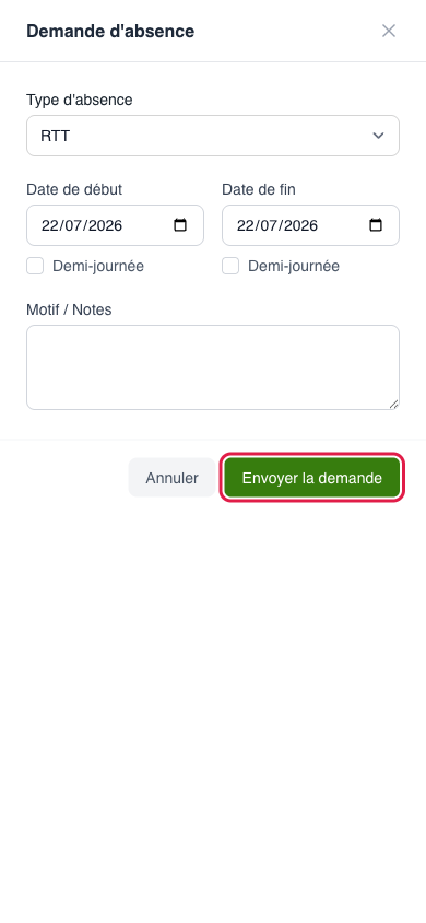 Formulaire de demande d'absence