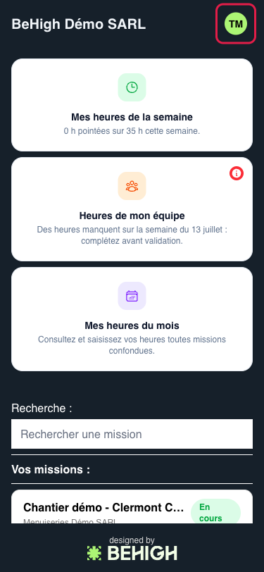 Page d'accueil et avatar
