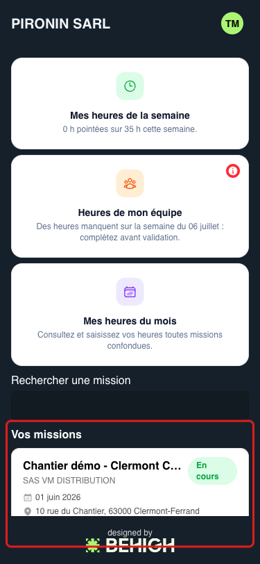Section Vos missions