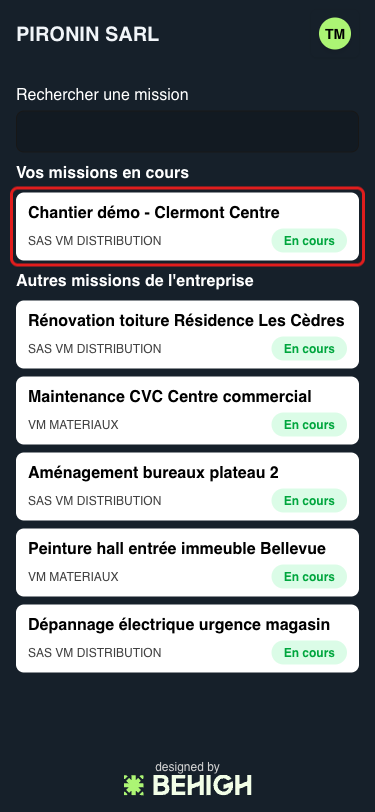 Sélection de la mission