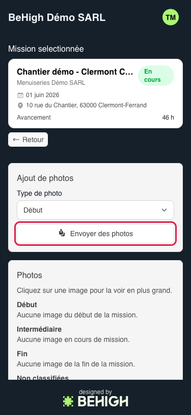 Choix du type et envoi d'une photo