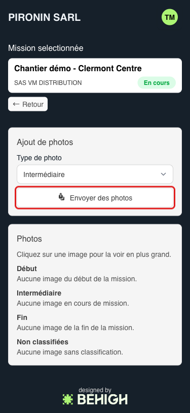 Choix du type et envoi d'une photo