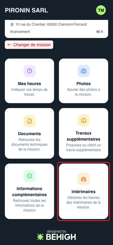 Tuile Intérimaires de la mission