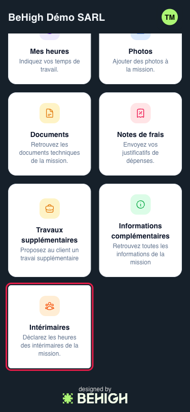 Tuile Intérimaires de la mission