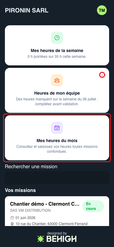 Tuile Mes heures du mois
