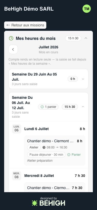 Compte rendu mensuel des heures