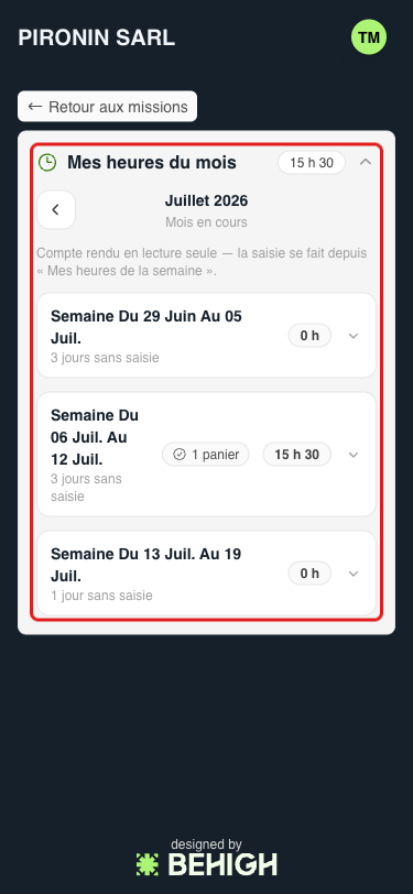 Compte rendu mensuel des heures