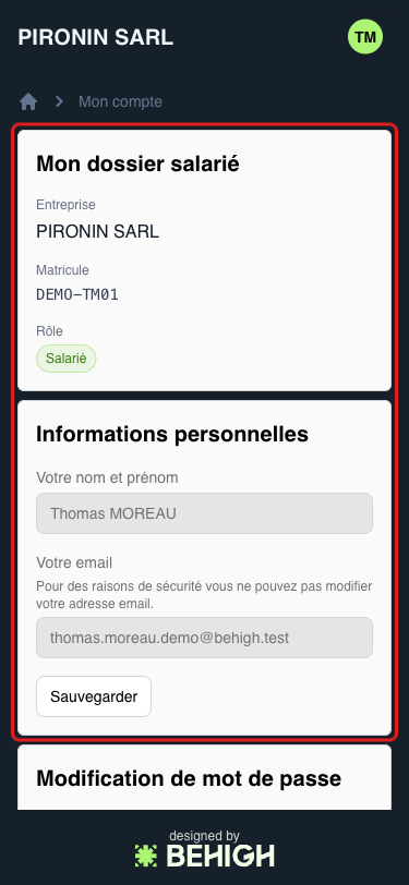 Mon dossier salarié et informations personnelles