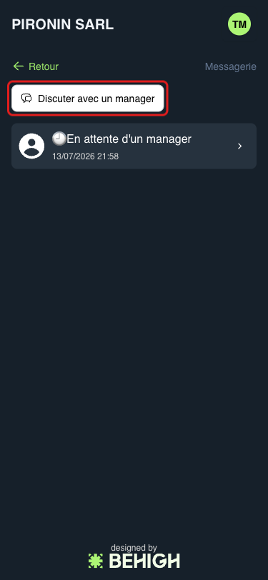 Bouton Discuter avec un manager