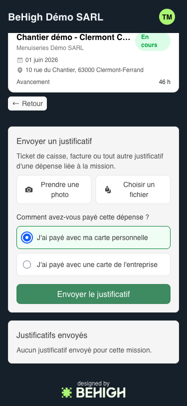 Liste des justificatifs envoyés