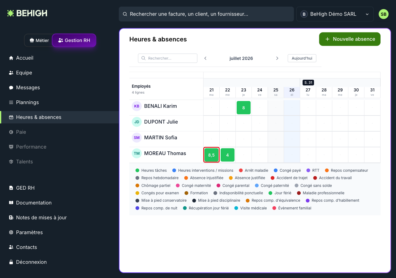 Grille des heures travaillées